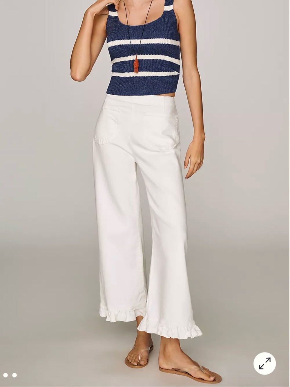 Maeve Colette Ruffle-Hem High-Rise Wide-Leg Cropped Jeans